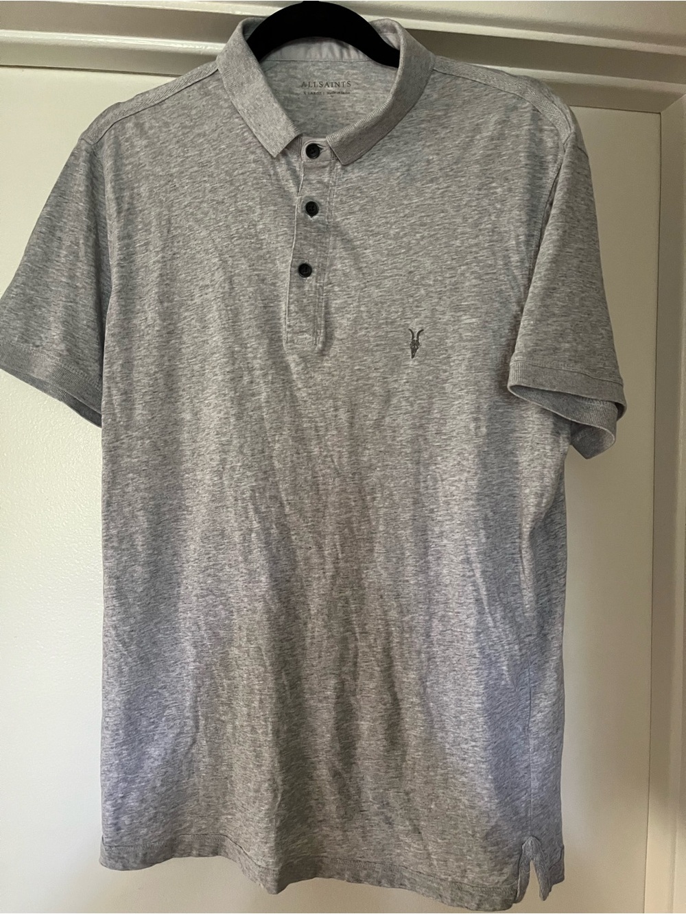 All Saints logo Heather Grey Men's XL Polo Shirt Lightweight Cotton